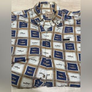 Vintage Men’s Woolrich Fish Print Button Down Long Sleeve Size  Large